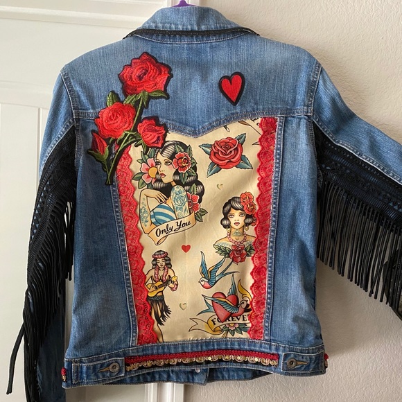 Upcycled Jackets & Blazers - Upcycled Tattoo, Biker, Rock & Roll Denim Jacket